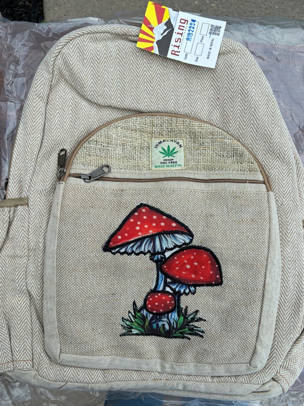 Rising International Himalayan Hemp Mushroom Backpack Boho Nepal NWT